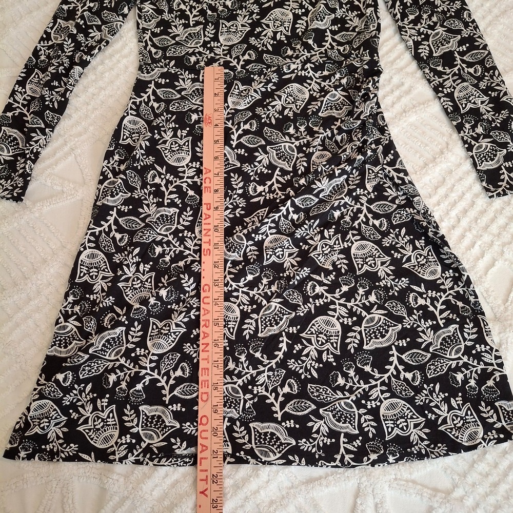 Boden Women US 4 Long Jersey Dress Black White Floral Long Sleeve Ruched Side - Picture 3 of 11